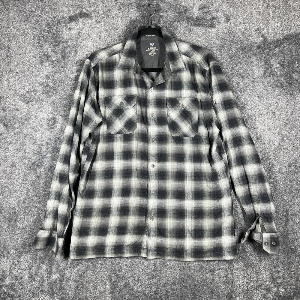 Kuhl Shirt Mens L Gray Long Sleeve Button Up Flannel Pockets Dillingr Outdoors